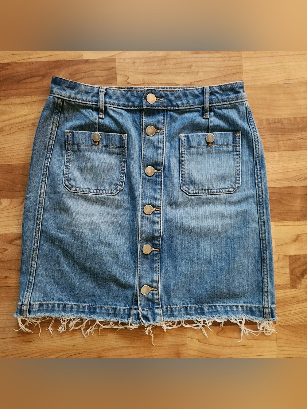 LOFT Light Blue Button Mini Denim Skirt
